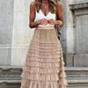 Elegant Boho High Waist Skirt for Women - Durable, Comfortable Fit with Chic Mesh Layer & Contrast Lace, Perfect for Spring/summer