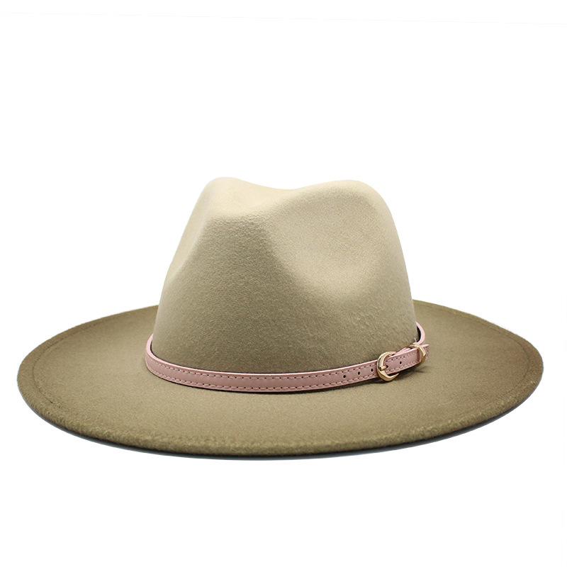 

British Style Big-Brimmed Top Hat Season Men And Women Spray Paint Gradual Change Color Two-Color Woolen Jazz Hat M（56-58cm）