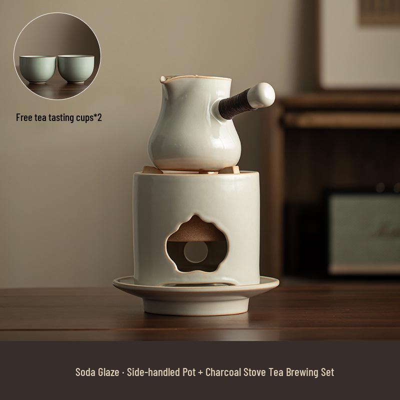 Clay Tea-Boiling Set: Charcoal Stove & Side-Handled Pot for Outdoor & Household Use.