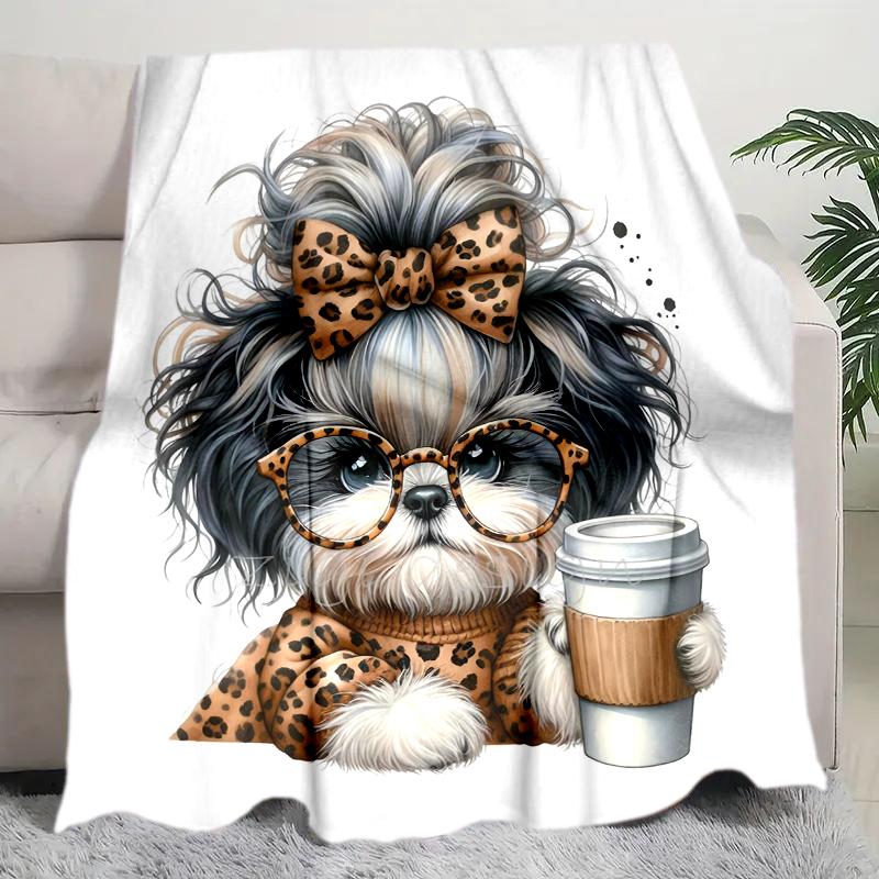 1PC Dog cute printed blanket, all season lightweight home office outdoor nap multifunctional blanket A9