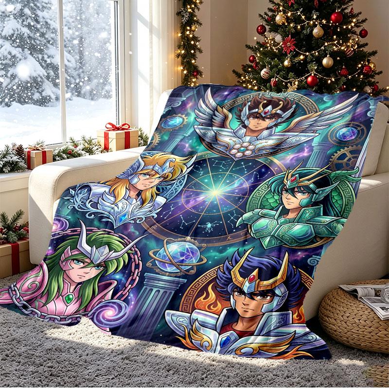 Saint Seiya Pattern Blanket for Home Decoration, Bed, Sofa, Car Travel, Camping, Suitable for All Seasons, Birthday Christmas Gift