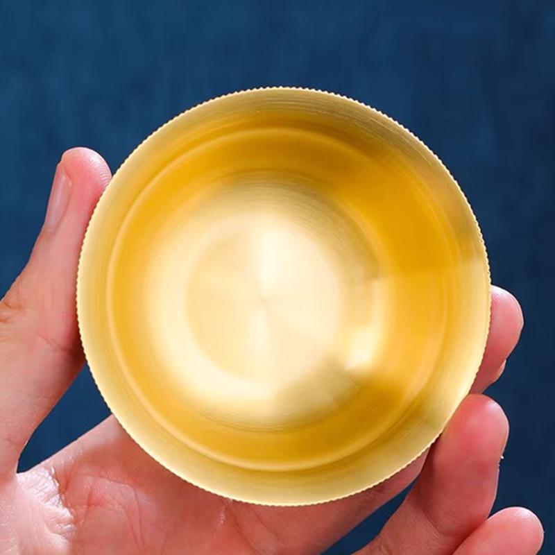 Mini Gold Brass Buddhist Bowl Auspicious Tibetan Tribute 25ml Engraving Holy Water Cup Meditation Bowl Home's Gift Decorative