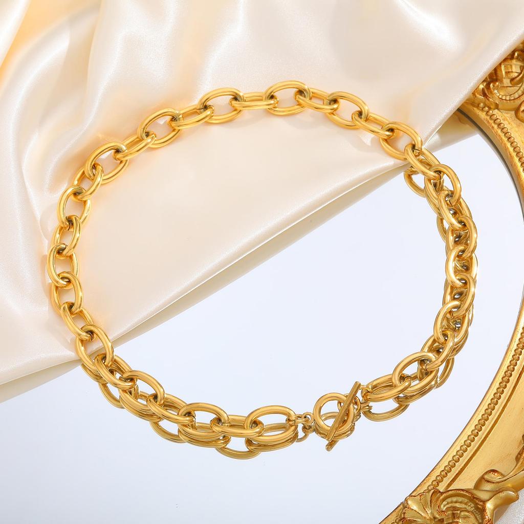 12mm Rolo Chain Necklace for Women,Stainless Steel 18K Gold Plated OT Buckle Necklaces,Punk Jewelry Gifts