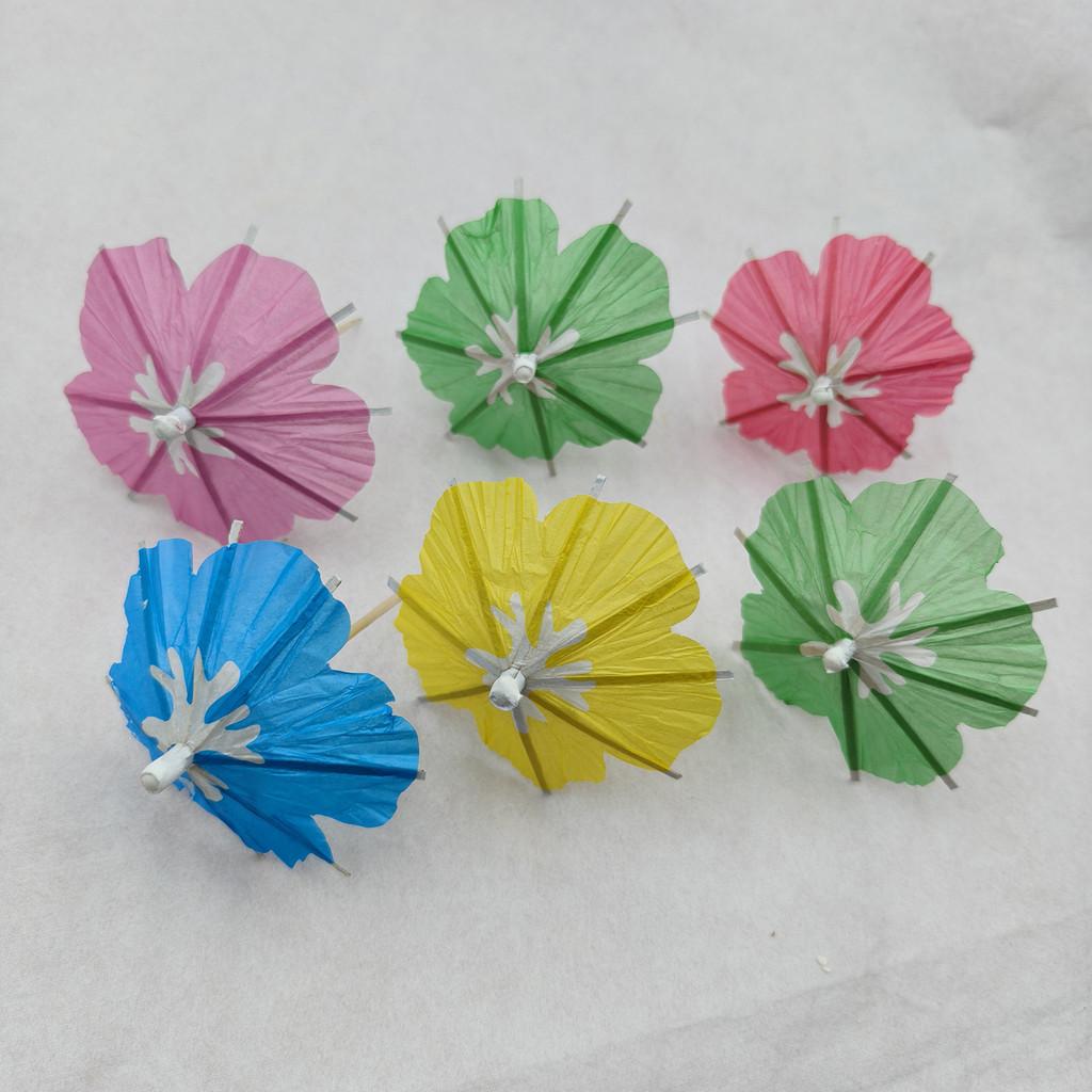 Hawaiian Tissue Paper Umbrella Fruit Stick Swizzles For Party Table Centerpieces