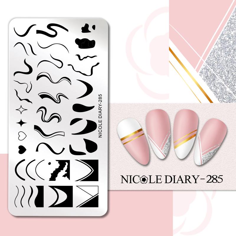 NICOLE DIARY Leopard Flower Nail Stamping Plate Image Transfer Template Geometry Leaf Stainless Steel Stencil Nail Printing Tool