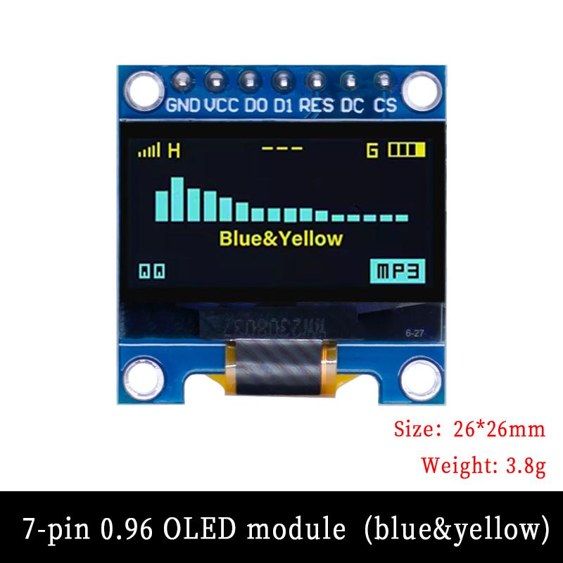 1,96-Zoll-OLED-Displaymodul 118x61 Auflösung 1-Pin 7-Pin IIC I1C Weiß-Blau-Gelber Bildschirm für Arduino Elektronische Entwicklung