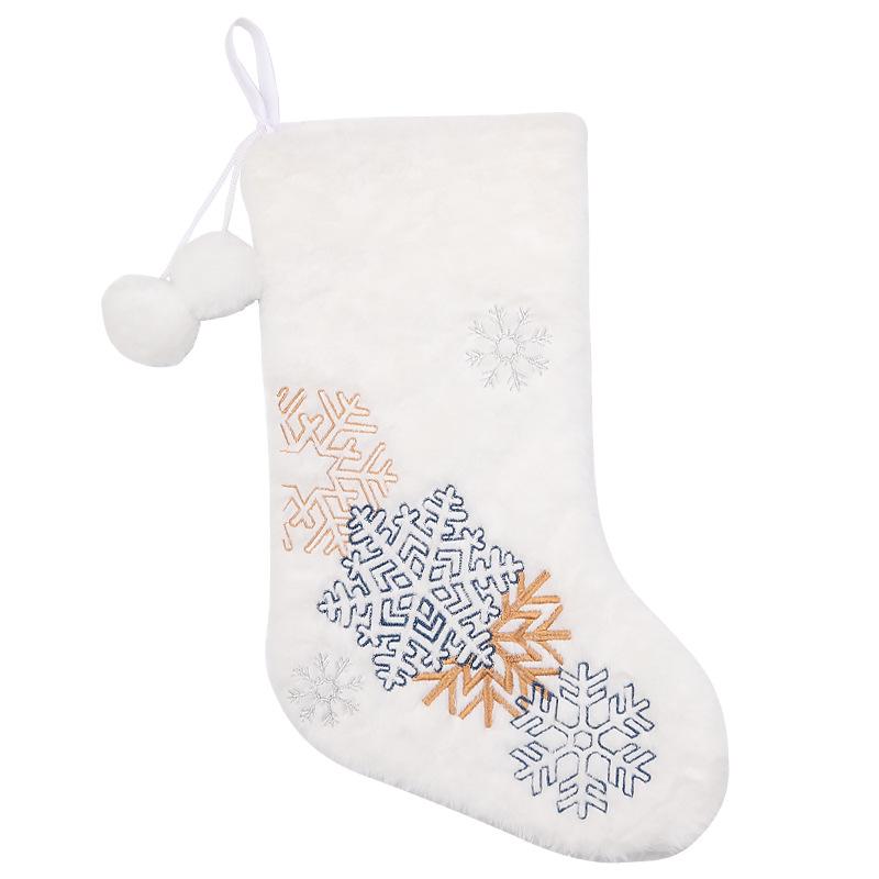 White Plush Snowflake Christmas Tree Stocking for Kids - Holiday Gift & Candy Bag