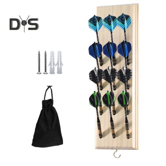 Duvara Monte Dart Tutucu Ahşap Dartlık 12 Uçlu Dart Standı Metal Kancalı ve Aksesuar Saklama Çantalı Teşhir Rafı