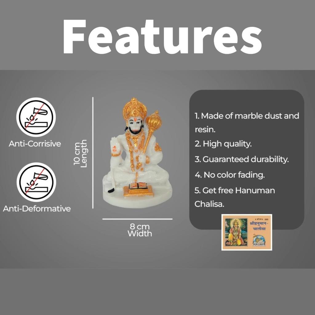 Hanuman Ji Murti for Car Dashboard, Hanuman Idol for Home Pooja with Hanuman Chalisa for Protection from Negative Energy, Good Luck and Success