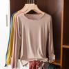 Women's Slim Fit Wood-Ear Trim Modal Long Sleeve T-Shirt, Round Neck, Plus Size, Spring/Autumn Versatile Top