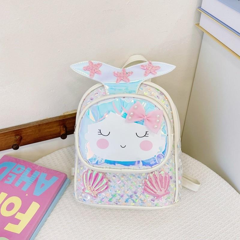 Girls Backpack Children With Shiny Shell Mermaid Tail For Kindergarten Use