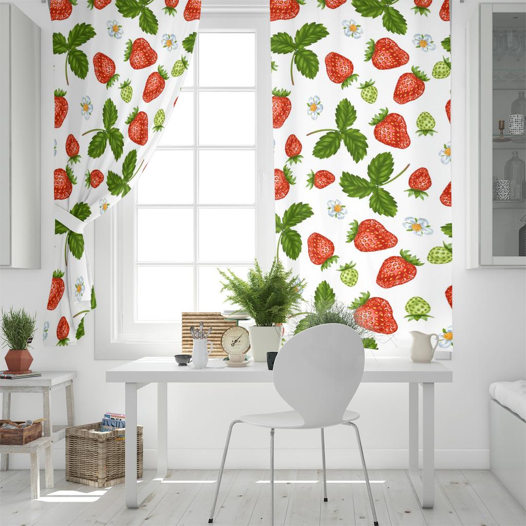 Sommerfrucht Erdbeerblatt Wiederholung Fenster Vorhänge Landschaftliche Vorhänge für Wohnzimmer Dekorative Artikel Wohnzimmer