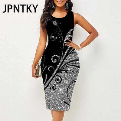 JPNTKY Vestidos Casuales de Moda para Mujer Verano Primavera Estampado Floral Sin Mangas Cuello en V