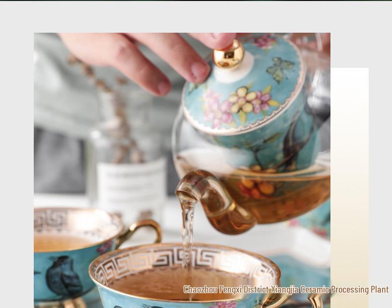 Juego de Tazas de Té y Café de Porcelana Ósea Pintada en Oro Retro Europeo