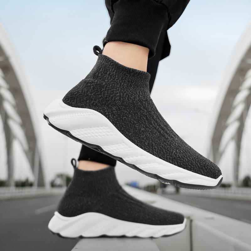 New Shoes for Men Spring Breathable Knit Casual Sock Shoes Thick-soled Flat Skateboard Shoes Youth Slip-on Sneaker