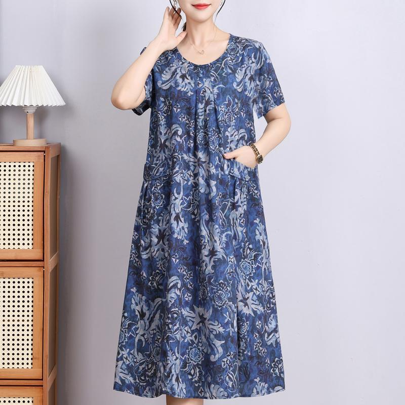 Elegant Woman Summer Dress Casual Loose Short Sleeve Long Dresses Plus Size Woman Clothing