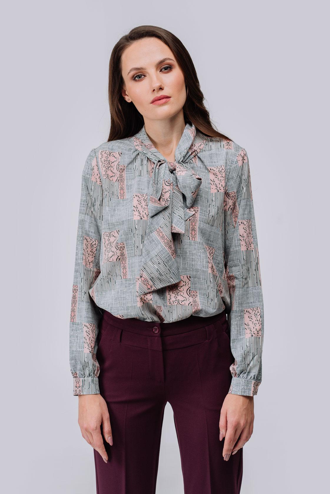 

Шифонова блуза з бантом та довгим рукавом 36 кембридж синього кольору/рожевий