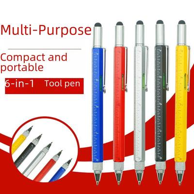 6-in-1 Multifunctional Metal Pen with Ballpoint, Level, Ruler, Capacitive Touch, and Screwdriver