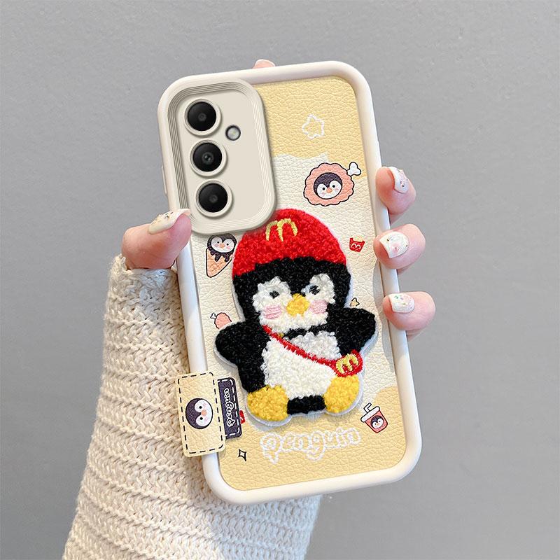 KEYSION Cartoon Cute Plush Embroidery Case for Samsung A55 5G A35 with Lanyard Silicone Shockproof Phone Cover for Galaxy A25 A15 5G