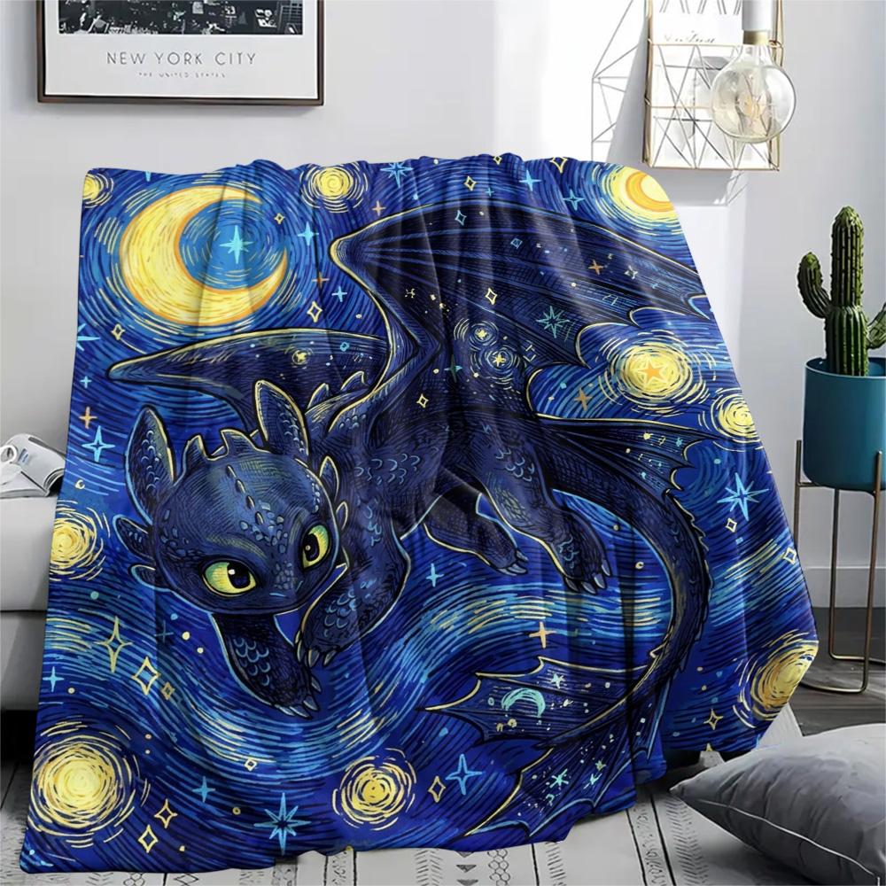 Toothless Night Fury Flannel Blanket Warm Style Print Comfortable for Home Picnic Sofa Chair Bedroom Use.-TING
