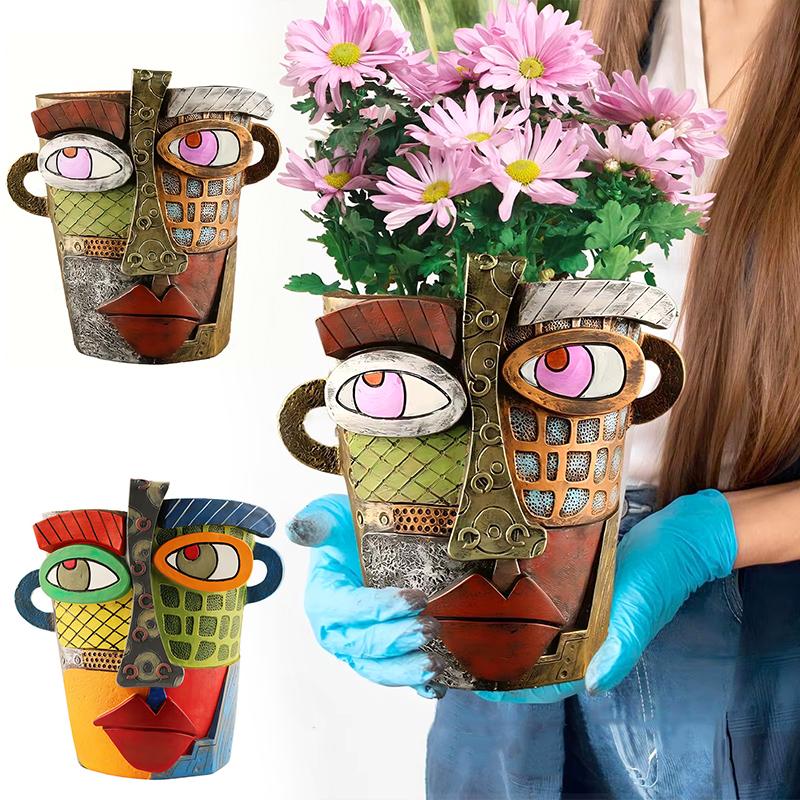 12.5x12x9cm Flower Arrangement Picasso Style Resin Flower Pot Home Decor Abstract Human Face Design Artistic Home Decor Luxury 1PC