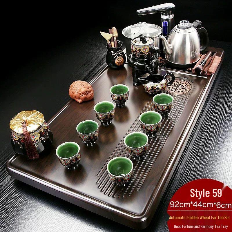 

Jiakangming Automatic Solid Wood Gongfu Tea Tray with Glass Bottom