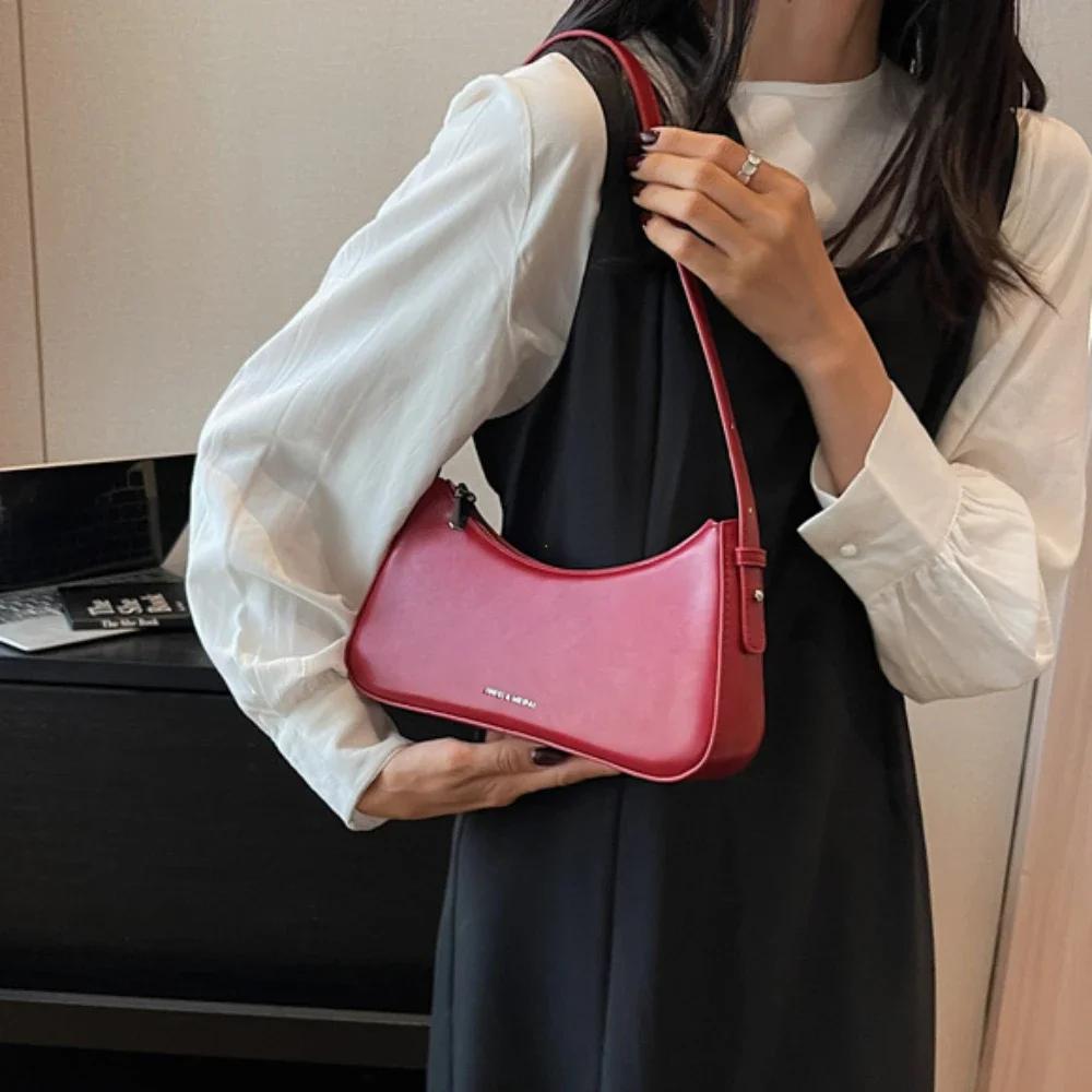 Small Cute Underarm Shoulder Bags for Women 2026 Trend Design Leather Handbags and Purses Y2K Silver Red Hand Bag Women Bag