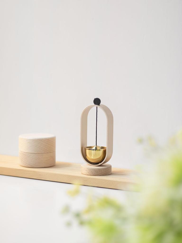 Miniature Buddhist Bell, Brass, Pet Memorial Service, Modern Buddhist Altar, Beautiful Sound, Mini Base, Natural Wood, Stylish, Portable
