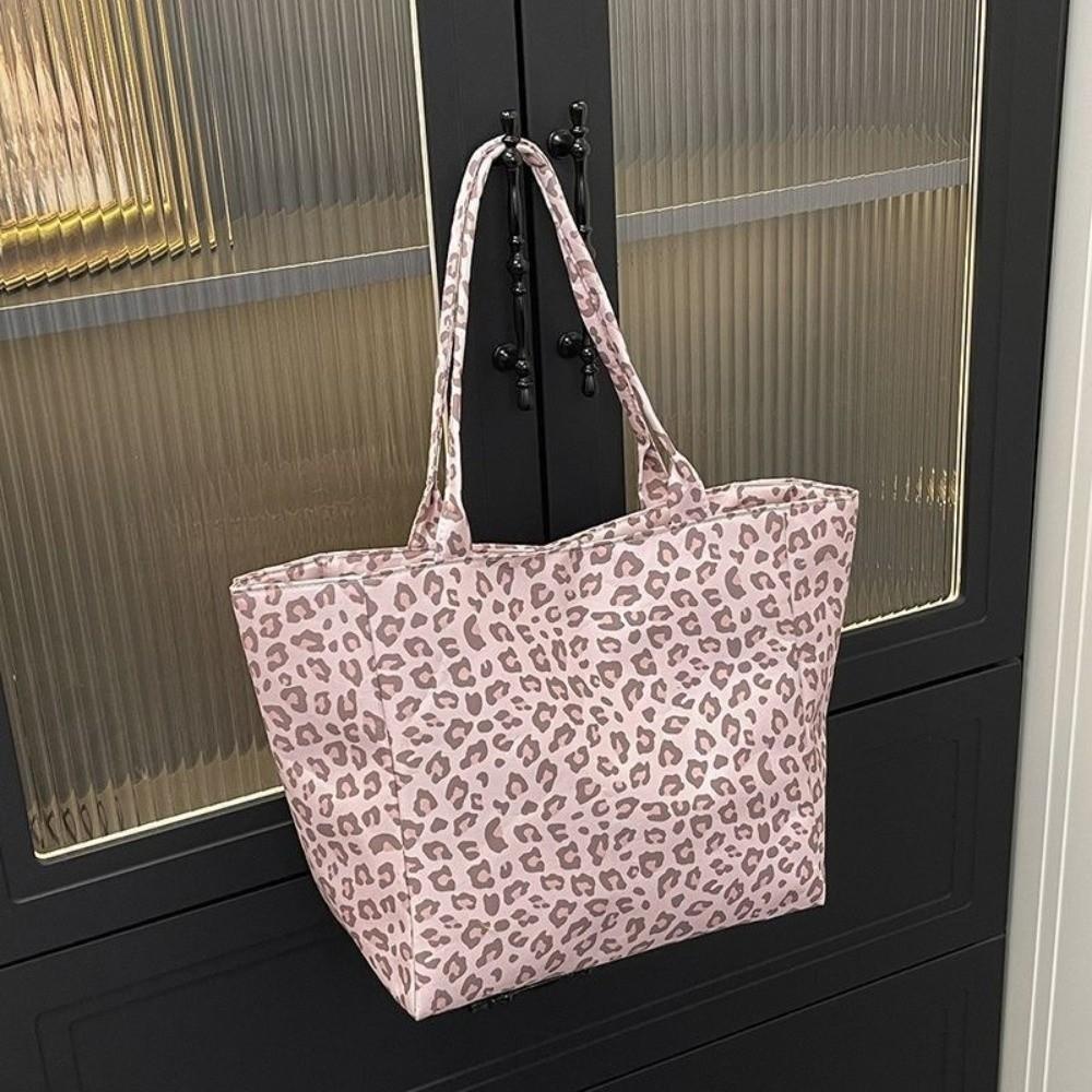 Pink Canvas Tote Bag Cloth Nylon Handbag Fashion Leopard Print Shoulder Bag Girl