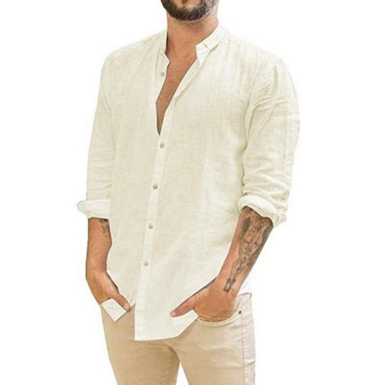 Langarm Umlegekragen Knöpfe Einfarbig Herren Freizeit Hemd Oberbekleidung für Urlaub