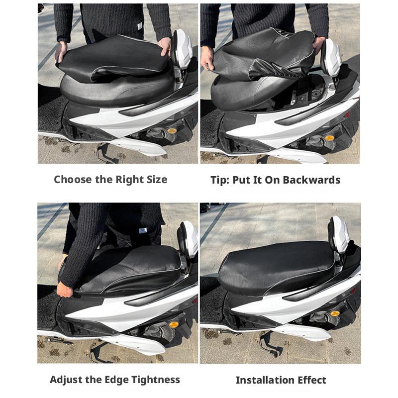 SEAMETAL Leather Motorcycle Seat Cushion Cover Universal Anti-slip Seat Protector Mat Rainproof Sun-proof Wear-resistant