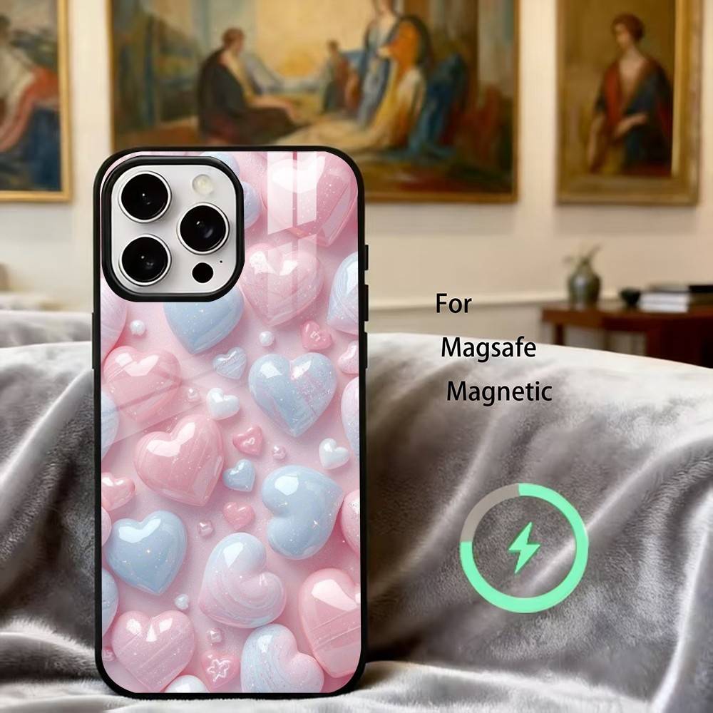 C-Cute L-Love H-Heart Phone Case For iPhone17,16,15,14,13,12,11 Plus,Pro Magnetic with Magsafe Wireless Charging
