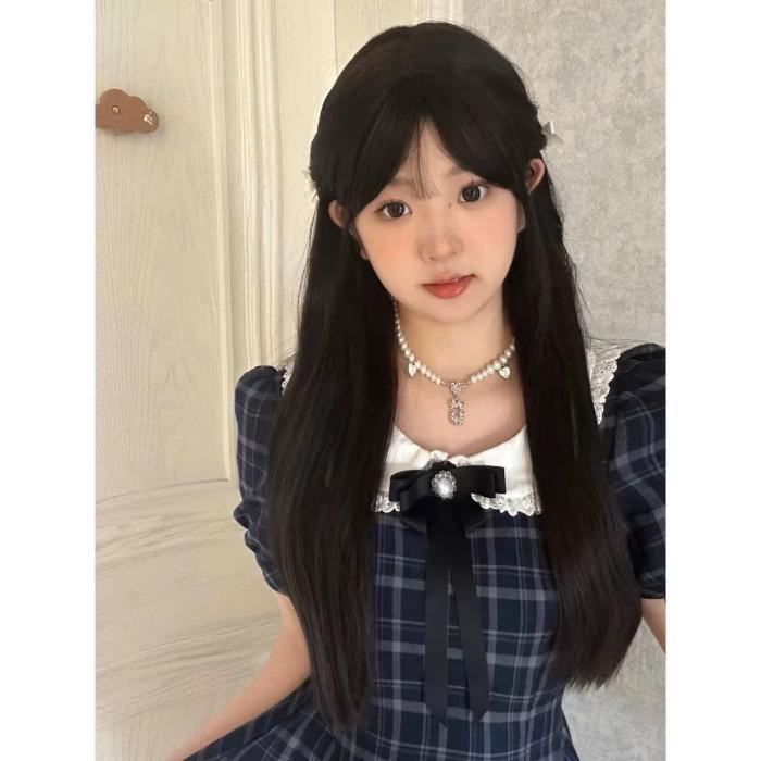 Summer new college plaid girly dress female sweet age-reducing small doll collar A-word skirt