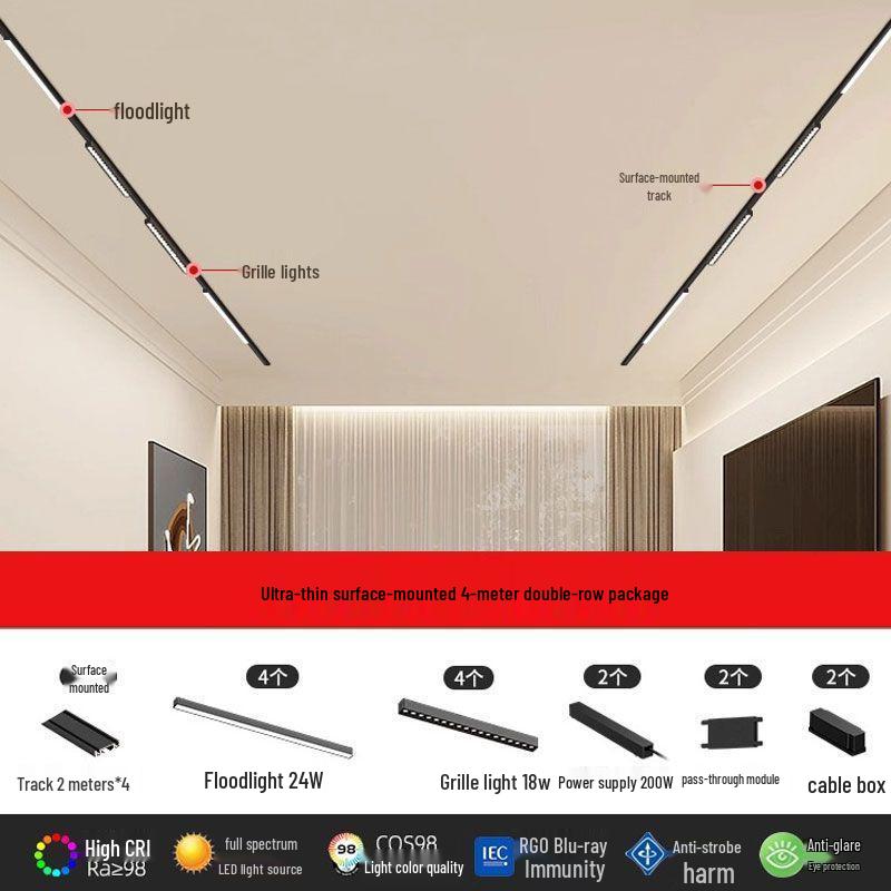 Ultra-Thin Surface-Mounted Magnetic Track Light Set for Living & Dining Rooms