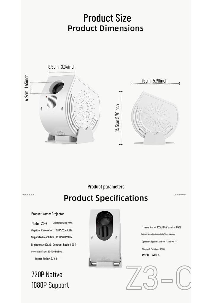 Z3 Mini Ultra HD Android Smart Home Projector