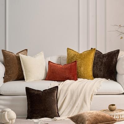 2er-Set Bohemian Chenille Kissenbezüge Gestreifte doppelseitige Kissenbezüge mit Reißverschluss, Weiche neutrale Dekoration für Sofa, Bett & Wohnzimmer