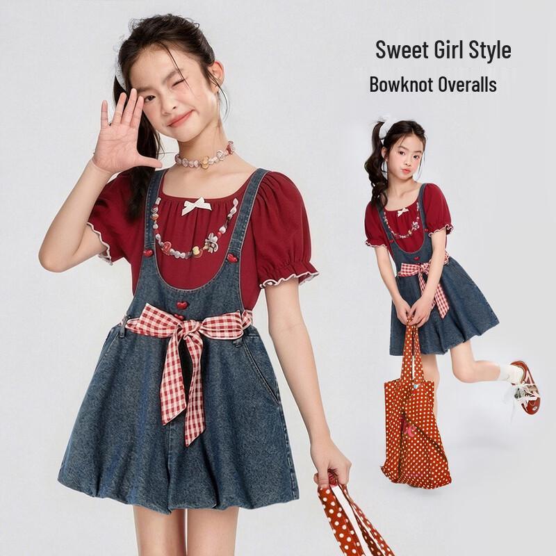 

Girls Sweet Bow Overalls Shorts 140