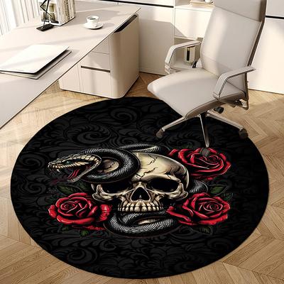 1pc Skull and Roses with Snake Artwork Round Carpet, Perfect for Decorating Chairs, Living Rooms, Or Bedrooms, for Living Room.017