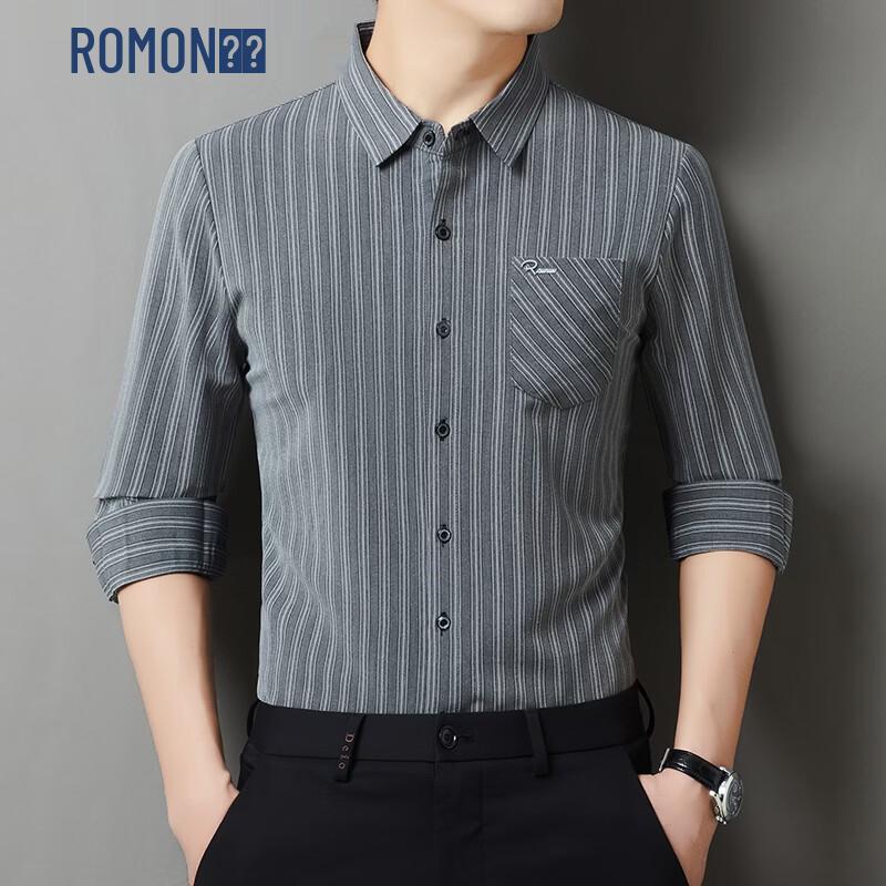 ROMON Men s Striped Casual Long-Sleeve Shirt 105