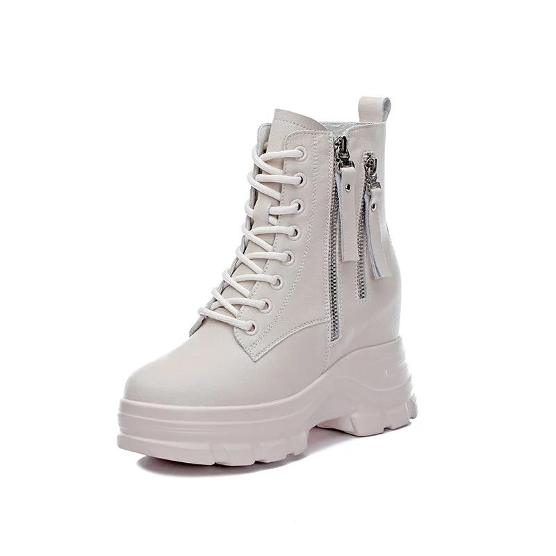 Short Boots Women  New Autumn Collection Thick Soled Woman's Shoes with Increased Height Inside British Style Womens Boots