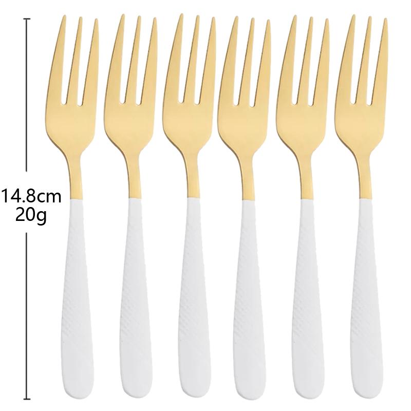 6Pcs Cutlery Stainless Steel Dinner Fruit Fork Colourful Cake Forks With Long Handle Tea Spoons Set for Hotel Party