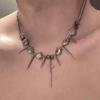 Punk Black Beads Rivet Choker Necklaces for Men Women Exaggerated Silver Color Metal Long Spike Tassel Necklaces Y2K Jewelry