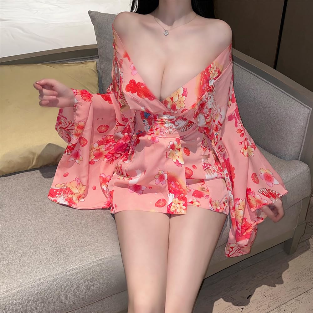 Oiran Kimono Yukata Sexy Cosplay Lingerie Costume Red Pink Cosplay Extreme Sexy Erotic Cute Photo Session Event Activity Popular for Women Japanese
