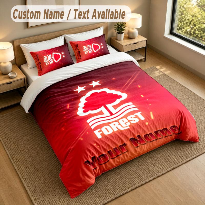 Bedding Set 1 Duvet Cover 2 Pillowcases Nottingham Forest FC Print Soft Bed Linen Bedroom Decor