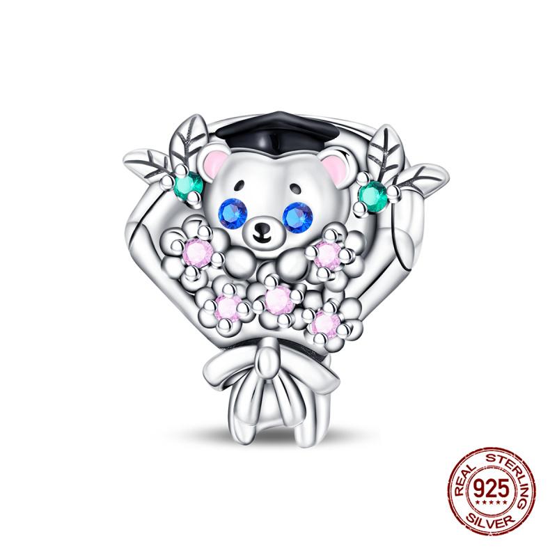 New In Original Charms Copper Sweet Pink Robot Charm Beads Fits 3Mm Original Bracelets For Womens Diy Fine Jewelry Gift