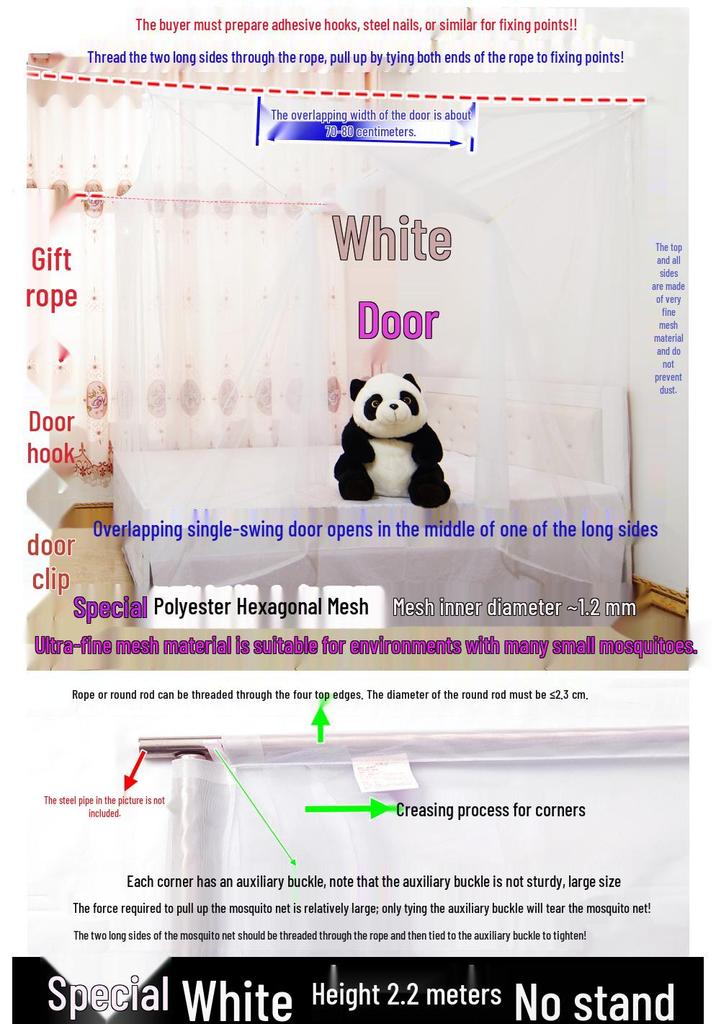 Free Shipping High-Density Mosquito Net for Dorm or Home, Single/Double Bed, with Hanging Rope and Extra Height