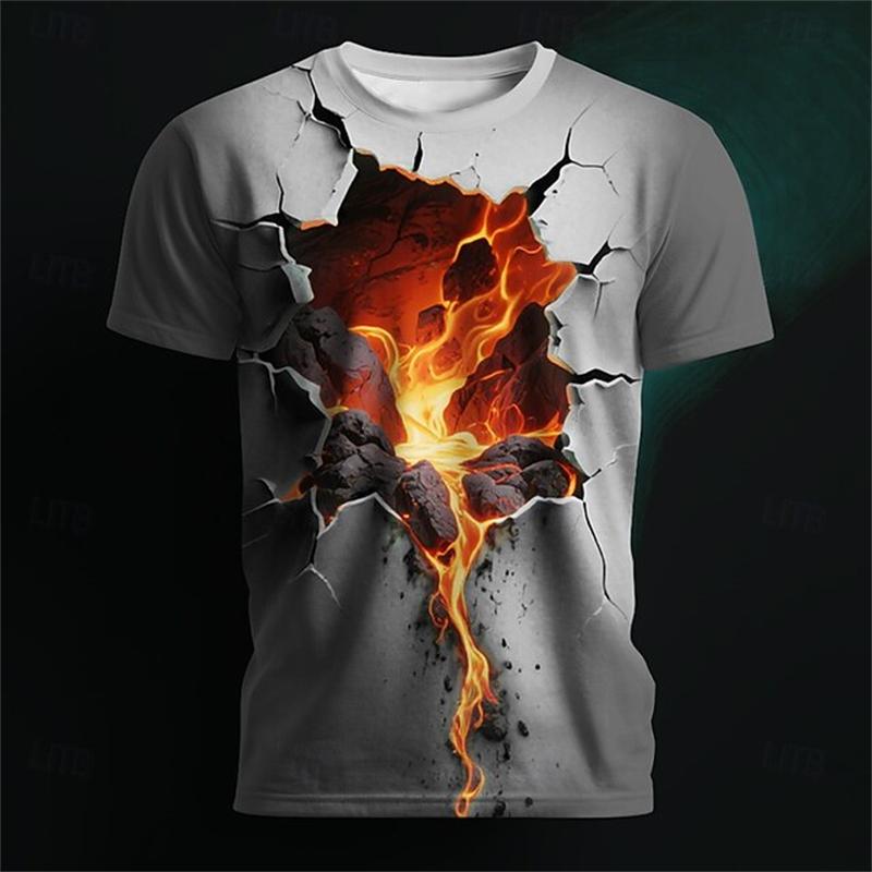 Halloween New t shirt for man Short-sleeved Men's Lava Pattern Short-sleeved Loose Round-neck T-shirt Breathable Lightweight Top