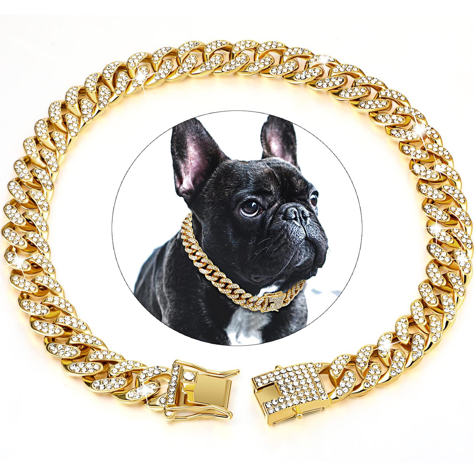 

Pet Dog Collar Cat Cuban Chain Diamond Walking Metal Chain Collar with Design Secure Buckle Jewelry Accessories Cuban Collar 20cm-8inch