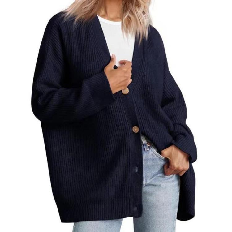 Women’s Soft Comfortable V-neck Knitted Cardigan Long Sleeve Button Down Warm Solid Sweater Casual for Lady