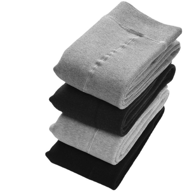 2024 Spring/Autumn Women's High-Waist Stripe Cotton Leggings with Cashmere and Micro-Pressure Ribbed Socks